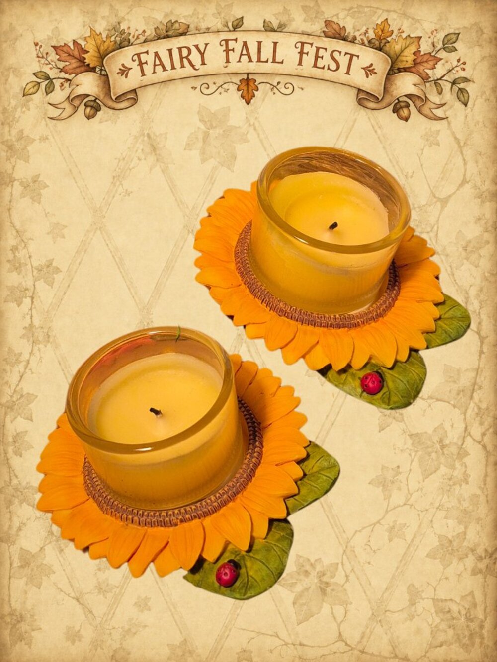 Forgotten Gardens 🥀🧚♂️ Vintage RUSS Tea Light Holder Set Sunflower Ladybug
